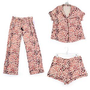 Stars Above Women's 3 Piece Lounge Pajama Sleep Set Red Leopard Shorts Top Pants